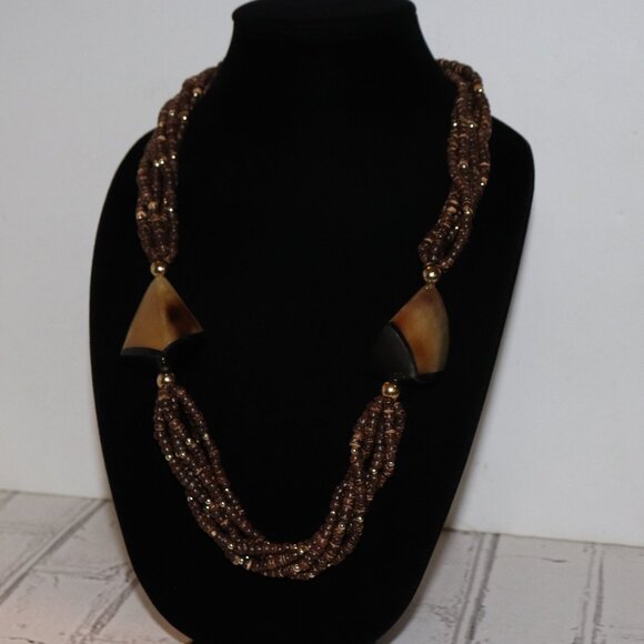 Beautiful vintage coconut shell and antler necklace 28" - Picture 1 of 5